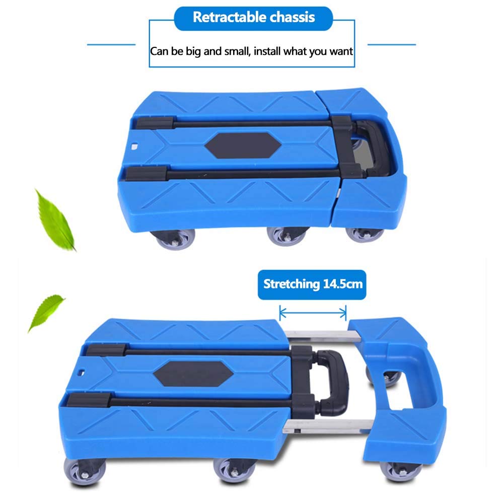 Faltbare Teleskop-Trolley, Handhabung Multifunktionsauto Schwerer Hand-LKW, Haushalt Anhänger, klappbaren tragbaren Pull Cargo-Rod-Auto,Blau,2.5 inch Wheels