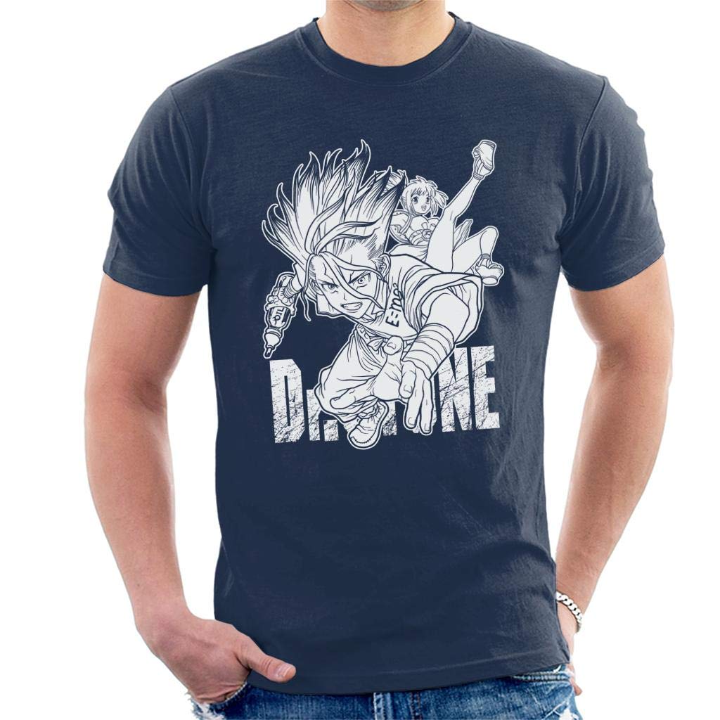 Cloud City 7 Men's Navy Blue Dr Stone Senku Leaps T-Shirt
