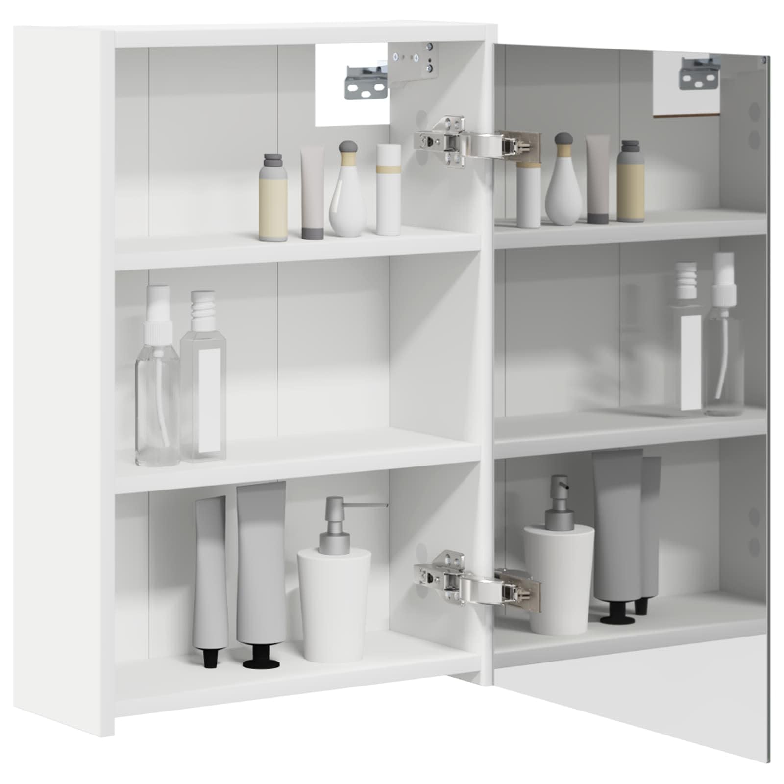 Armadietto da bagno a specchio bianco in legno 43 x 16 x 62,5 cm con porta, 2 ripiani regolabili, da appendere alla parete per lavabo, mobili da bagno, vano portaoggetti, cosmetici e