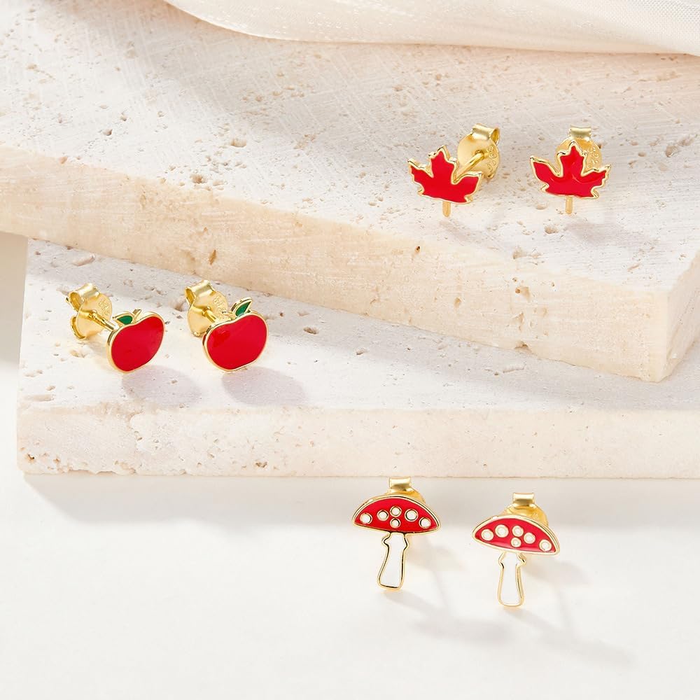 Thanksgving Maple Leaf Tiny Small Stud Earrings for Women Cartilage 925 Sterling Silver Enameled Autumn Fall Leaves Tragus Hypoallergenic Studs Earring Cute Jewelry Gifts for Daughter - Image 5
