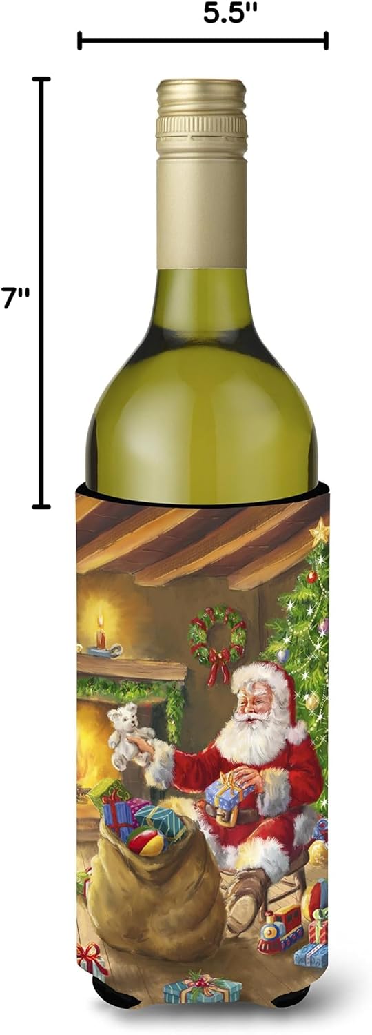 Caroline's Treasures APH5793LITERK Christmas Santa Claus Unloading Toys Wine Bottle Hugger Bottle Cooler Sleeve Hugger Machine Washable Collapsible Insulator Beverage Insulated Holder image 2