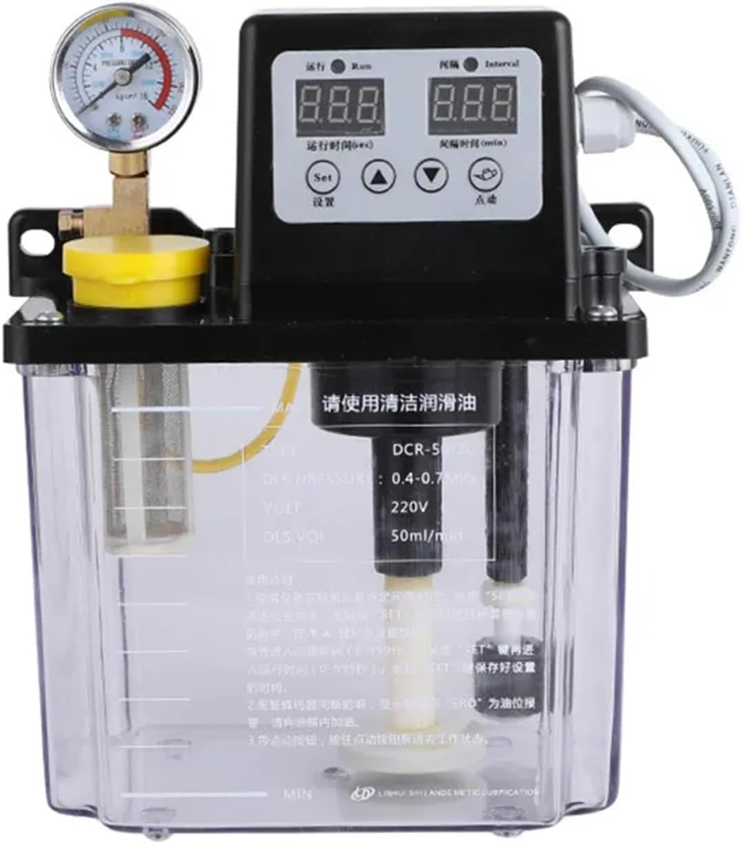 1PC 220V 1L 2L 2 Liters Lubricant Pump Automatic Lubricating Oil Pump Electromagnetic Lubrication Pump Lubricator(1L Pressure gauge)