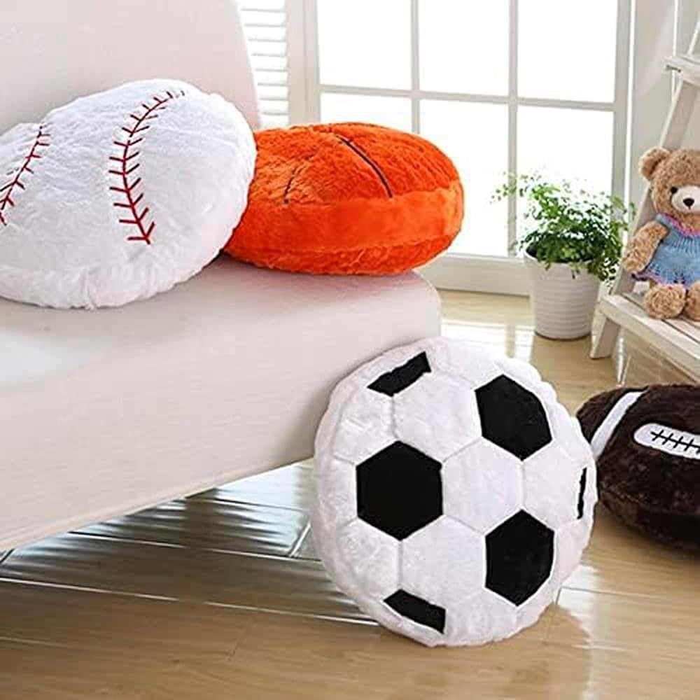 TONGMAN 14inch Football Throw Pillow,Fluffy Soccer Ball Stuffed Toys,Soft Soccer Stuffed Sport Balls Toys,Ball Pillow Soft Durable Plush Pillow Toy Sofa Decoration Gift (Baseball) - Image 3