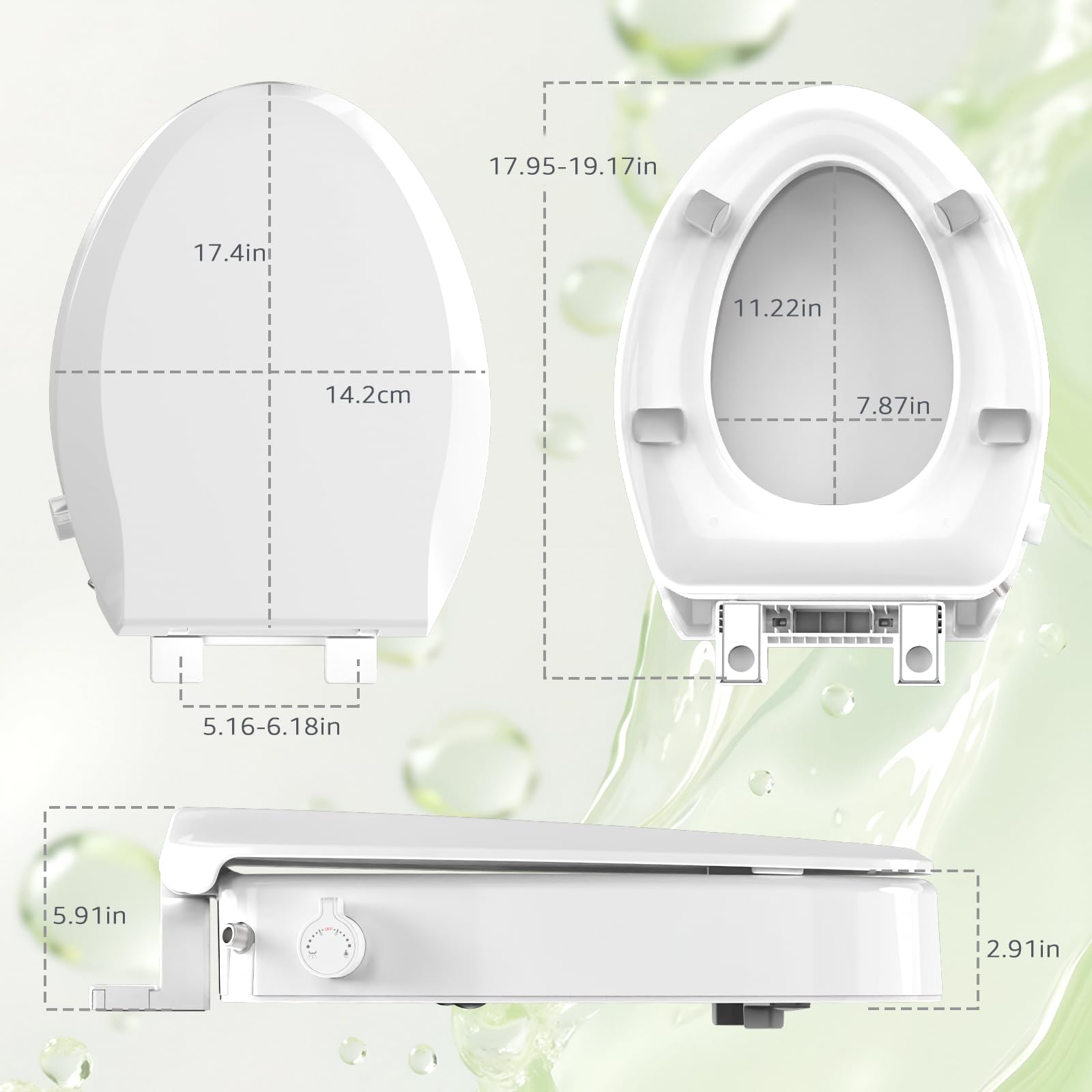 Aünsffer Rialzo per sedile WC da 7,4 cm, con funzione bidet, alzata allungata da 47 cm, lavaggio bidet + lavaggio femmina 2 modalità, senza acqua fredda elettrica, per anziani disabili e incinte