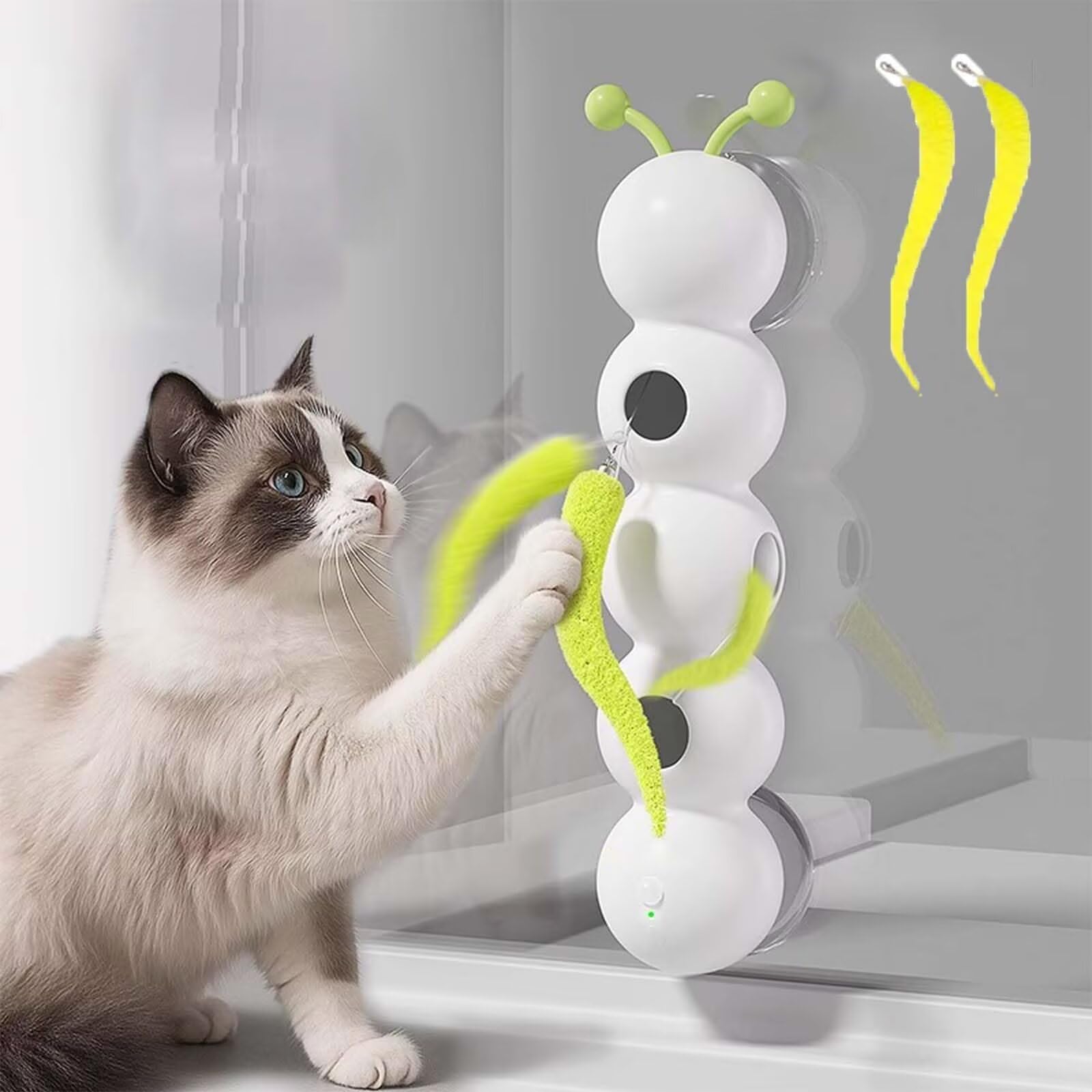 Juguete para gatos de movimiento inteligente con diseño de gusano para gatos de interior. Juguetes interactivos para gatos para cazar, saltar y jugar.