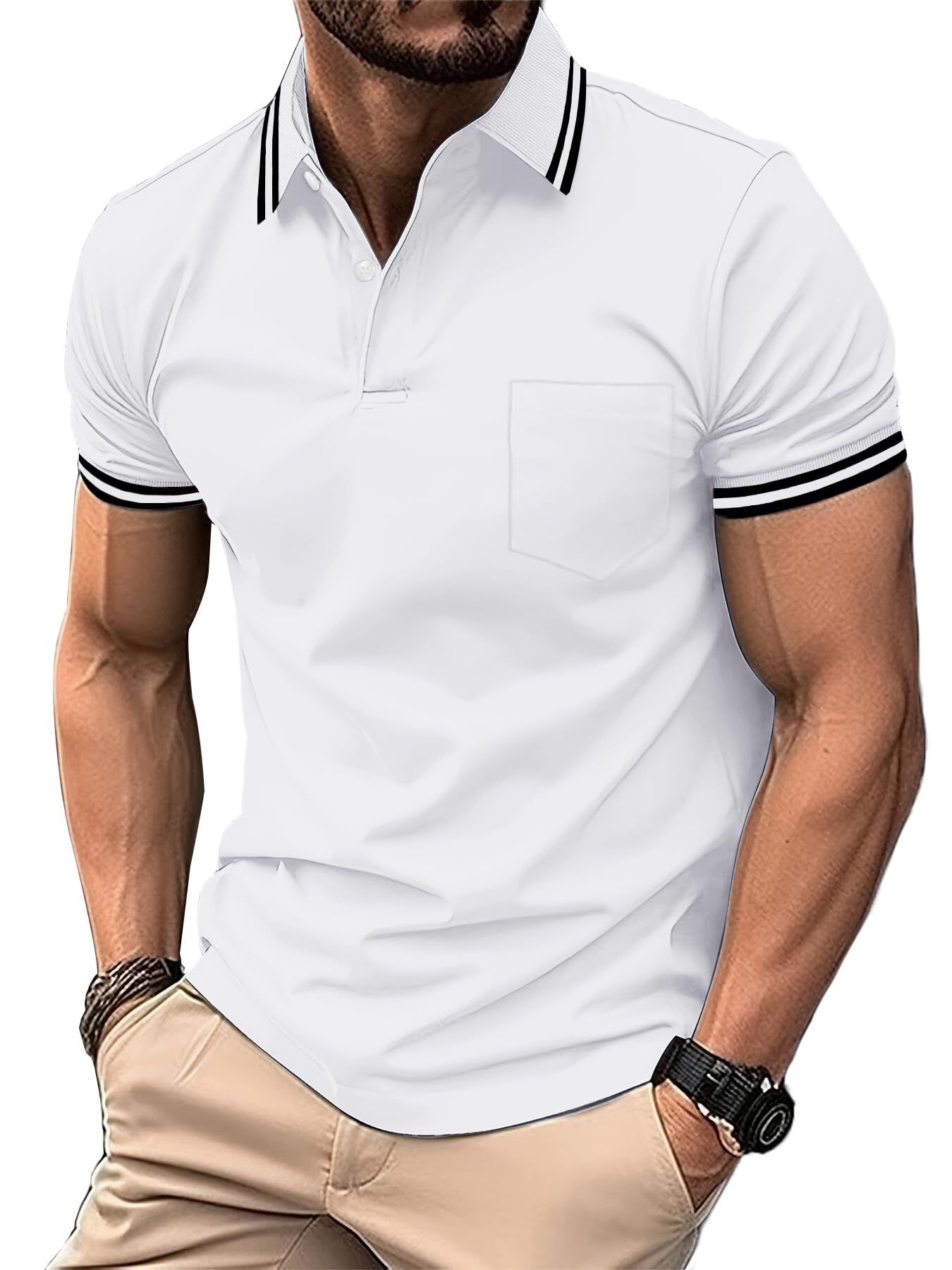 LLdress Herren Kurzarm Poloshirt Atmungsaktiv Schnelltrocknend Tshirt Freizeit Sport Sommer Poloshirts Männer Knopfleiste Polohemd