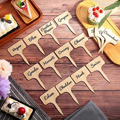 15 Pieces Wooden Cheese Markers For Charcuterie Board Reusable Cheese Labels Markers T Type Cheese Name Tag For Wedding, Birthday, Cocktail Parties, Buffet, 2.44 X 3.94 Inches #TOP2