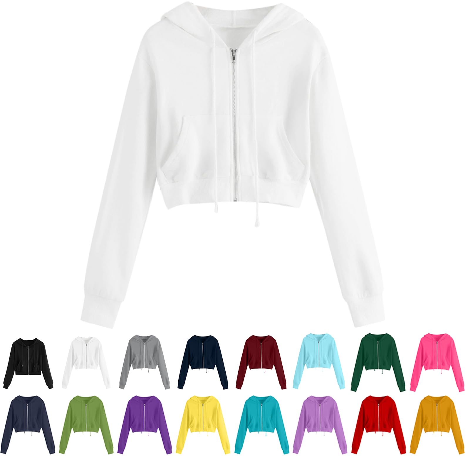 Hoodies for Women White Cropped Zip Up Hoodie Trendy Teen Girls Crop Top Jackets Casual Cute Cropped Hooded Jacket