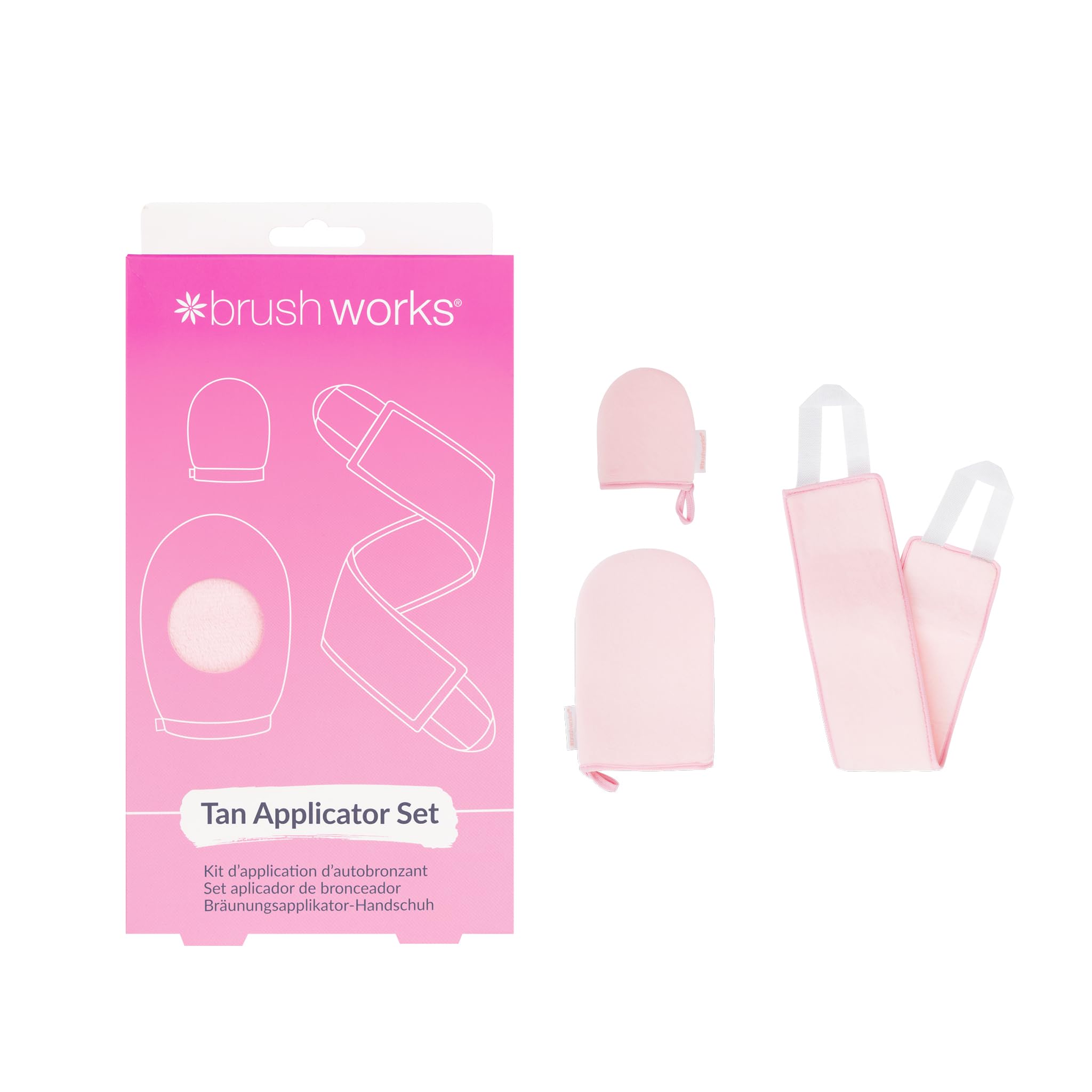 Brushworks Tan Applicator Set – 3 Piece Self Tan Kit with Back Applicator, Tanning Mitt & Face Mitt | Streak-Free, Reusable, Vegan & Cruelty-Free