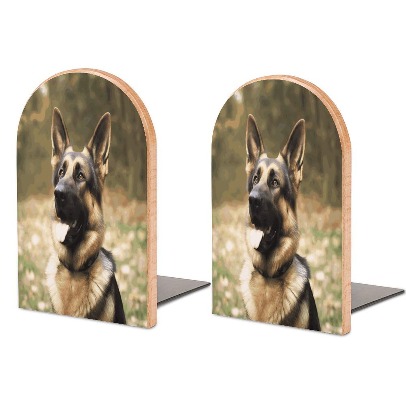 Animal German Shepherd Bookend for Shelves Fashion Modern Wood Book End with Non-Slip Metal Base Universal Economy Bookend Book Organizer for Home Office Desk Accessories 1 Pair