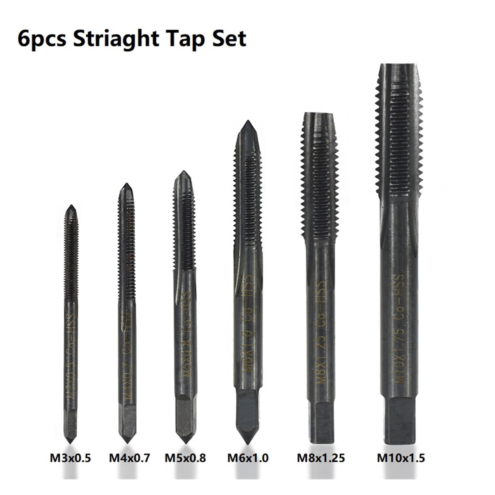 6 sztuk śruba maszynowa zestaw gwintowników M3 M4 M5 M6 M8 M10 HSS powlekany azotkiem gwintownik spiralny/prosty metryczny(6pcs Straight Tap)