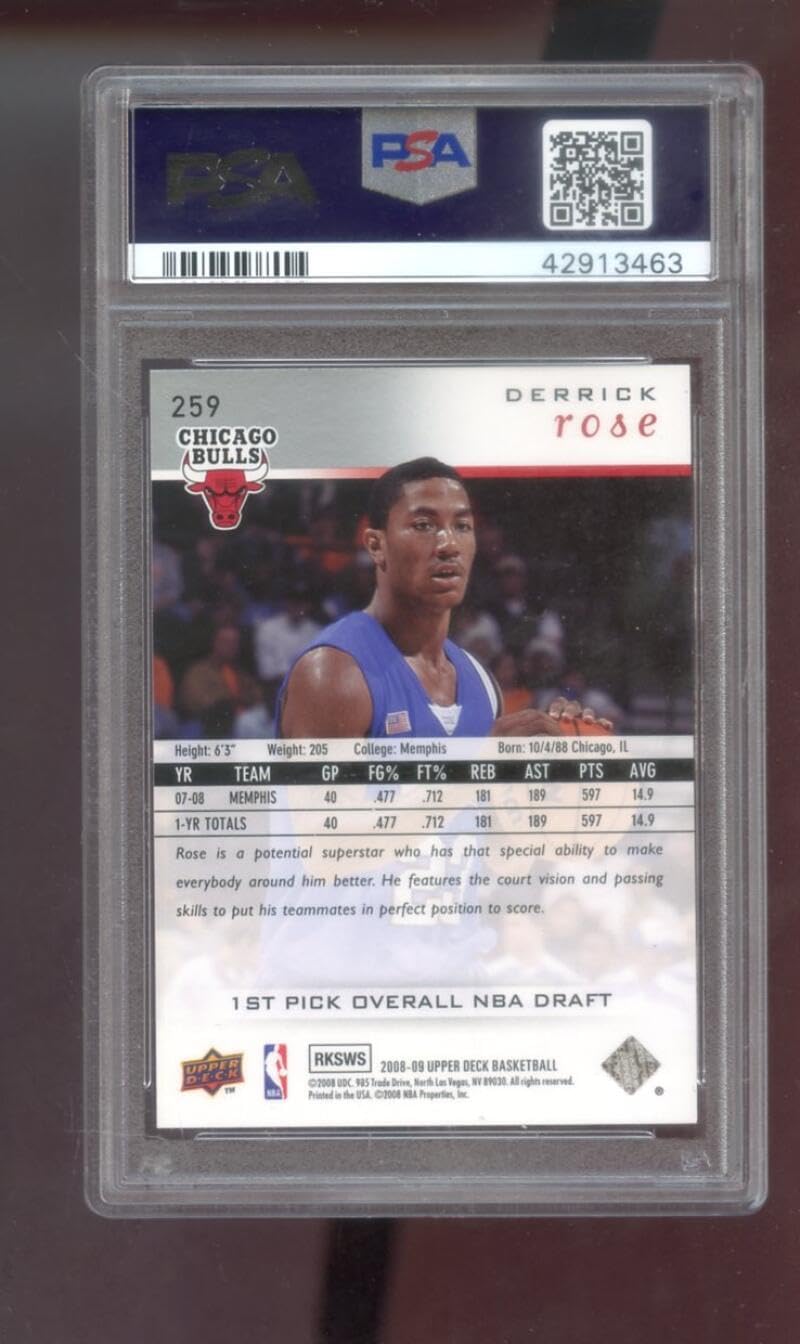 2008-09 Upper Deck #259 Derrick Rose ROOKIE RC PSA 9 Graded Basketball Card NBA 08-09 Chicago Bulls 2008-2009