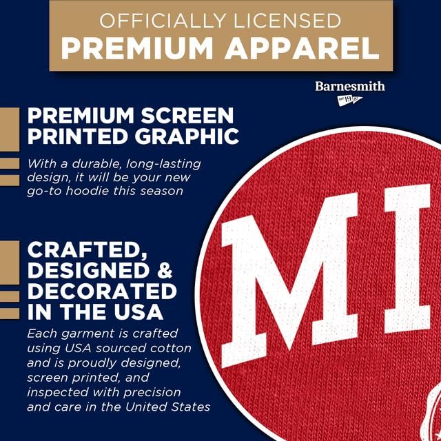 Barnesmith Hooded Sweatshirt, Unisex, Cotton/Poly Blend, Heritage Logo Small Miami Ohio - Red - 3