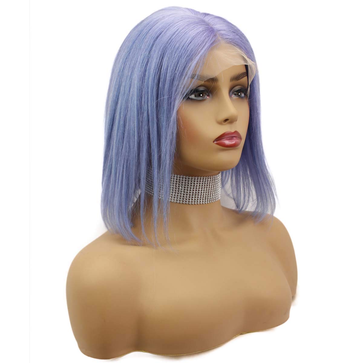 Dreambeauty Short Bob 13x4 inch Lace Front Human Hair Bob Wigs 150% Density Straight Hair Pre Plucked with Baby Hair Free Part for Women (10 inch, #Light Blue)