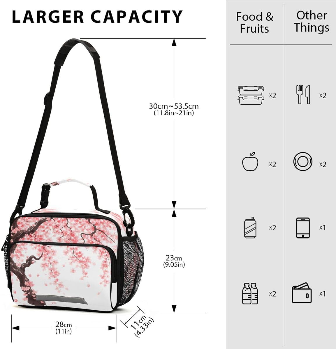 Lunch box Insulated Soft Lunch Bag Lunch Container Japanese Cherry Tree Blossom for Office Work School Picnic Beach