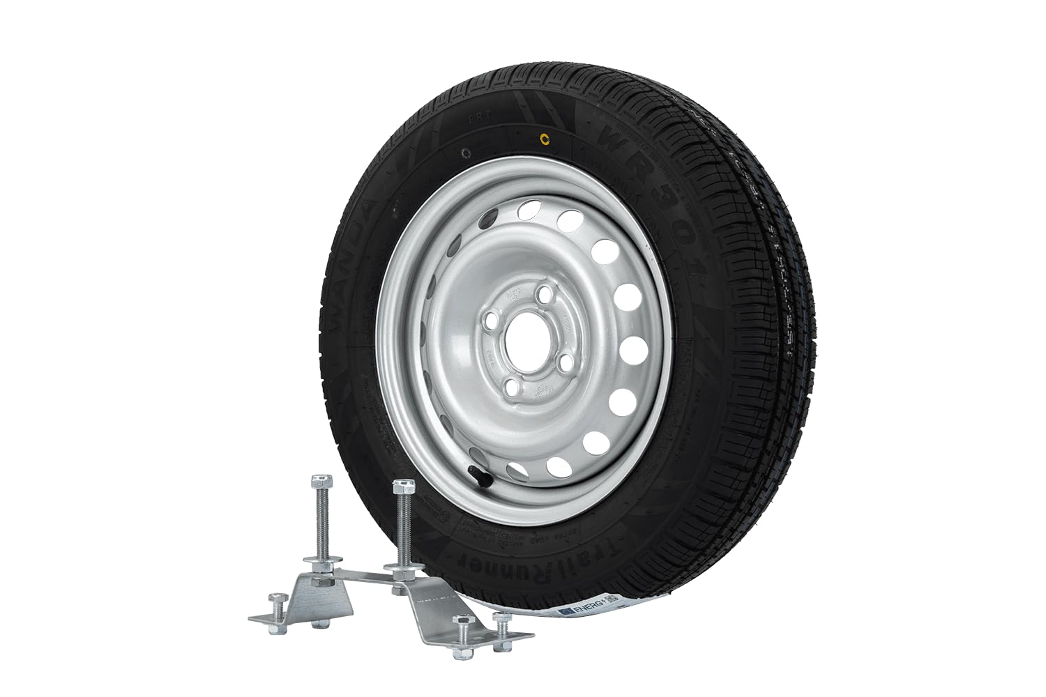 UNITRAILER Rueda de Repuesto 155/70 R13 79N con Soporte para Remolque de Coche, Llanta de Acero 4x100 ET30 y Neumático Wanda de 437 kg de Carga para Garden Trailer