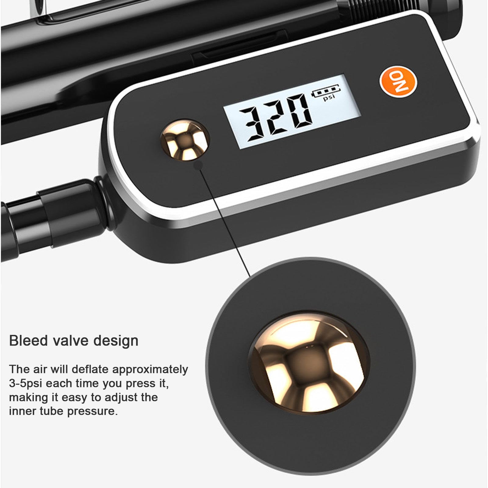 Bomba de Piso para Bicicleta con Manómetro Digital de 160 PSI - Bomba de Aire para Bicicleta Compatible con Válvulas Schrader y Presta - Bombas de Aire Portátiles para Bicicleta