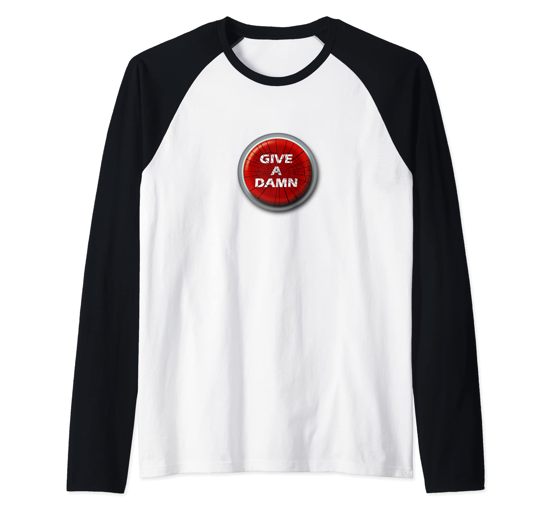 Funny Broken Give A Damn Button For Men or Women Raglan Baseball Tee