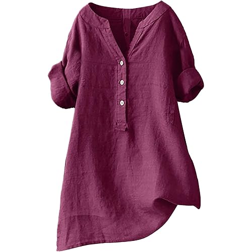 Linen Tops Women Cotton Linen Button Down Shirt 2024 Summer Long Sleeve Casual Loose Fit Collared Blouse Tops