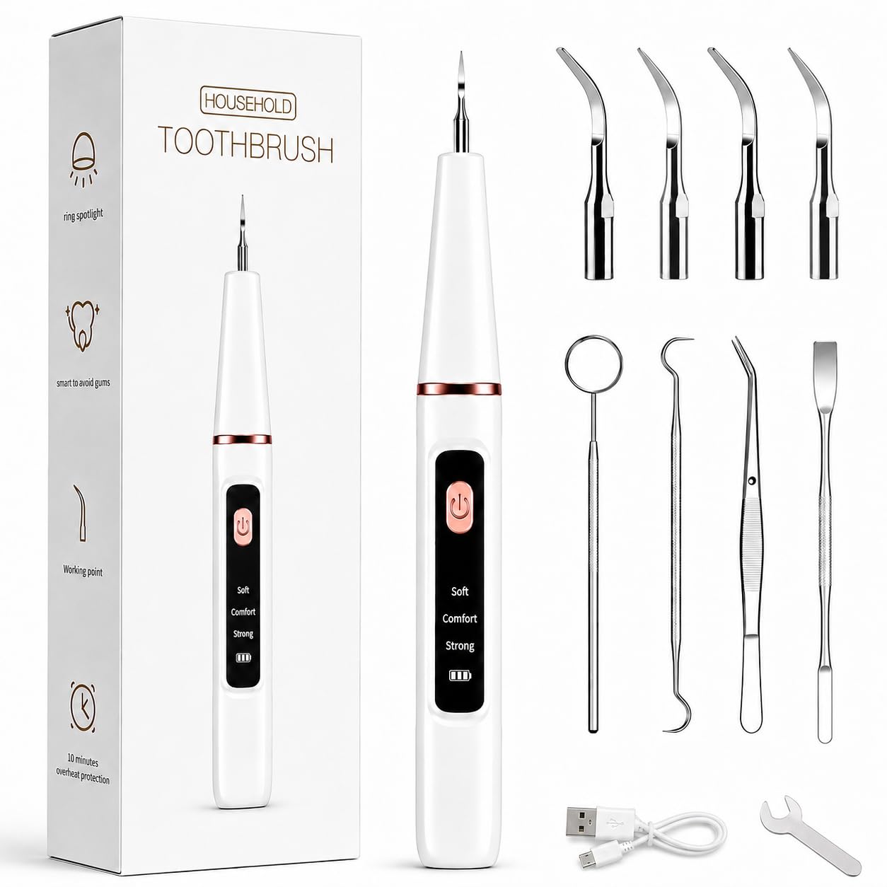 Kit Garaldentist De Limpieza Dental Para Sarro, Cepillo Dental Ultrasonico Portatil Para Limpieza Profunda, 2 Puntas Distintas, Con Luz Led, Ideal Para Tu Mascota