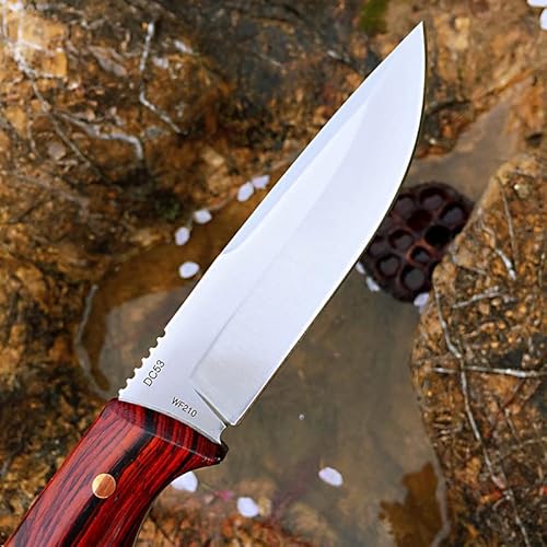 Watchman Fixed Blade Hunting Knife, Sharp Fixed Blade Knife With Leather Sheath For Men And Women,Dc53 Fixed Blade Survival Knife Wood Handle, Outdoor Camping Survival Knife #TOP5