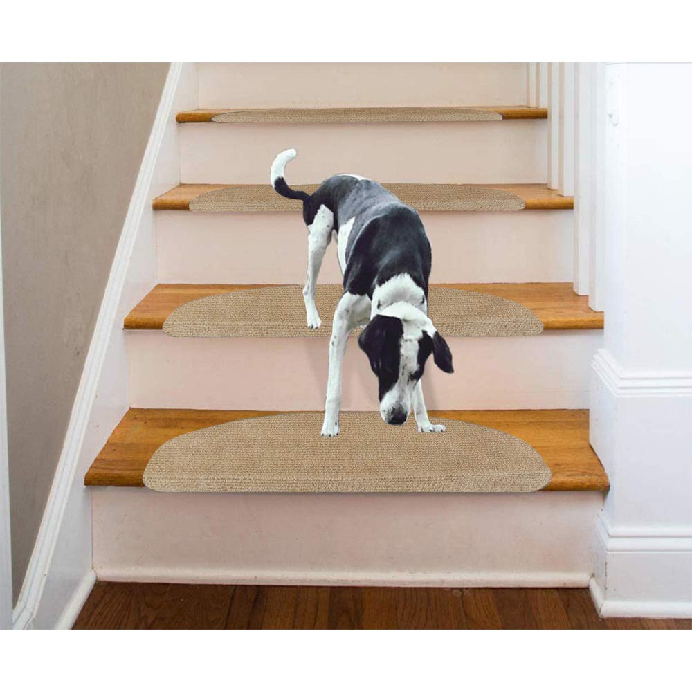 Autocollant - Tapis d'escalier pour intérieur,Lot de 15 Marchettes d'escalier Antidérapant Autocollante Moquette de marches Tapis de Protection d'escalier de Non-glissière,65*21*4cm(marron (15))