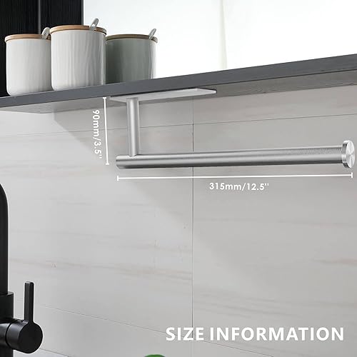 Miniatura 4 de Toallero de papel para debajo del gabinete, para cocina, soporte de pared, autoadhesivo o perforador, acero inoxidable 304 (níquel cepillado)