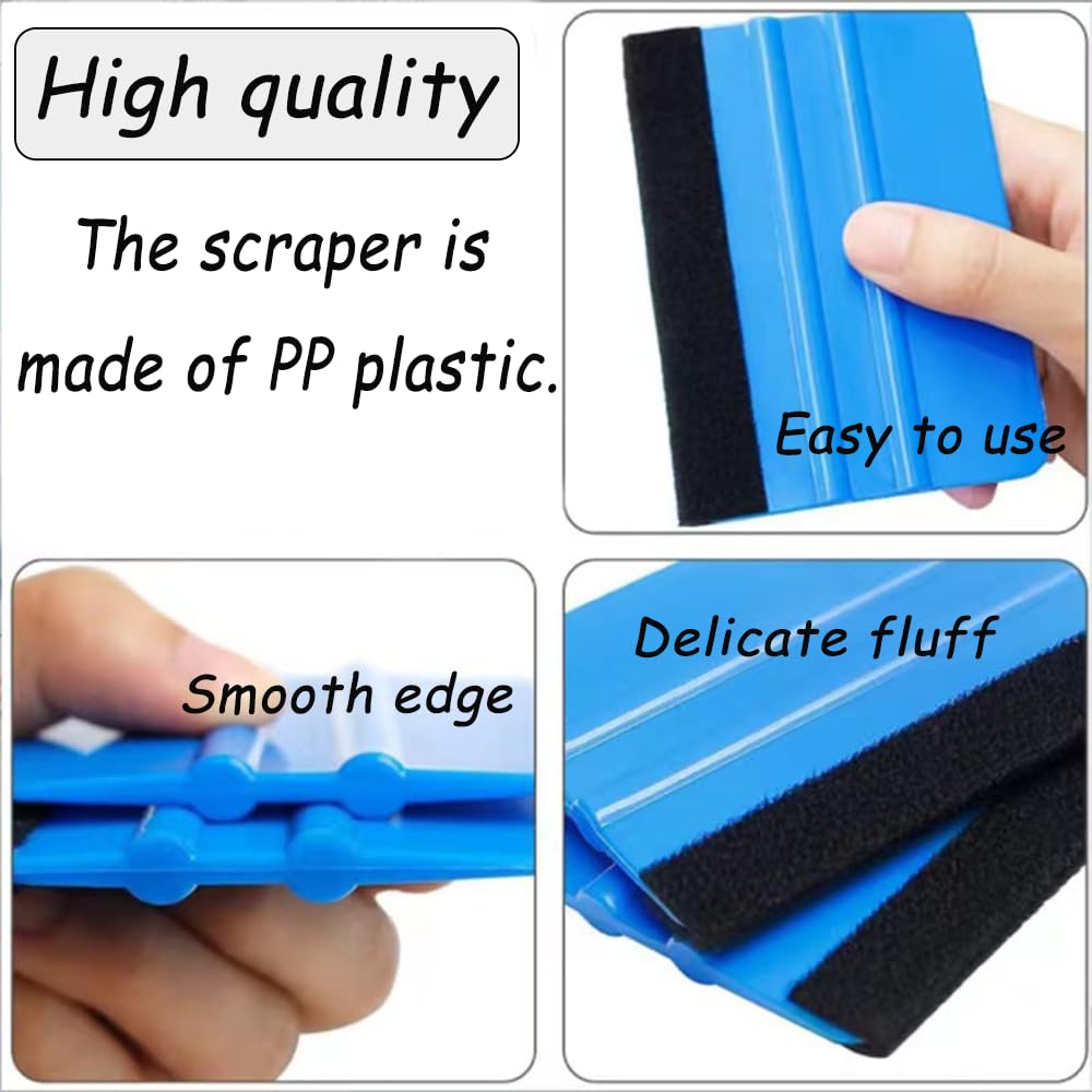 2 Piezas Espátula Para Vinilo Adhesivo - Espátula Vinilo Squeegee Negro del Borde del Fieltro para Alisar la Envoltura de Vinilo del Coche película de Tinte para Ventanas Azul Rojo 10 x 7 cm