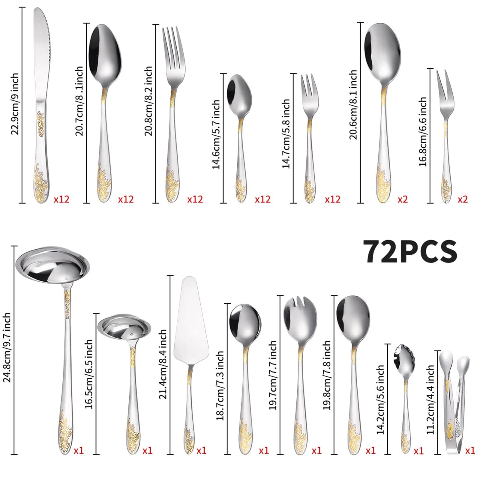 Juego de cubiertos de acero inoxidable para 12 personas, cubiertos completos con cuchillos, tenedores y cucharas, elegantes utensilios de comedor en caja de regalo de madera, ideal para varias
