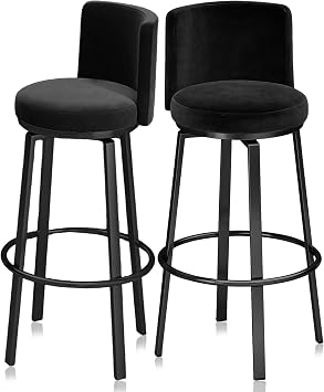 Swivel Bar Stools Set of 2,Upholstered Bar Chair with Metal Legs Counter Stool Chair for Kitchen Island, Dining Home BarBlack 65cm,Black Leg