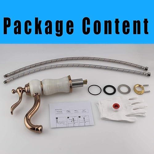 Miniatura 4 de LANC Grifo de baño de piedra de lujo europeo todo cobre y natural Jade blanco grifo mezclador caliente y frío grifo mezclador oro rosa acabado