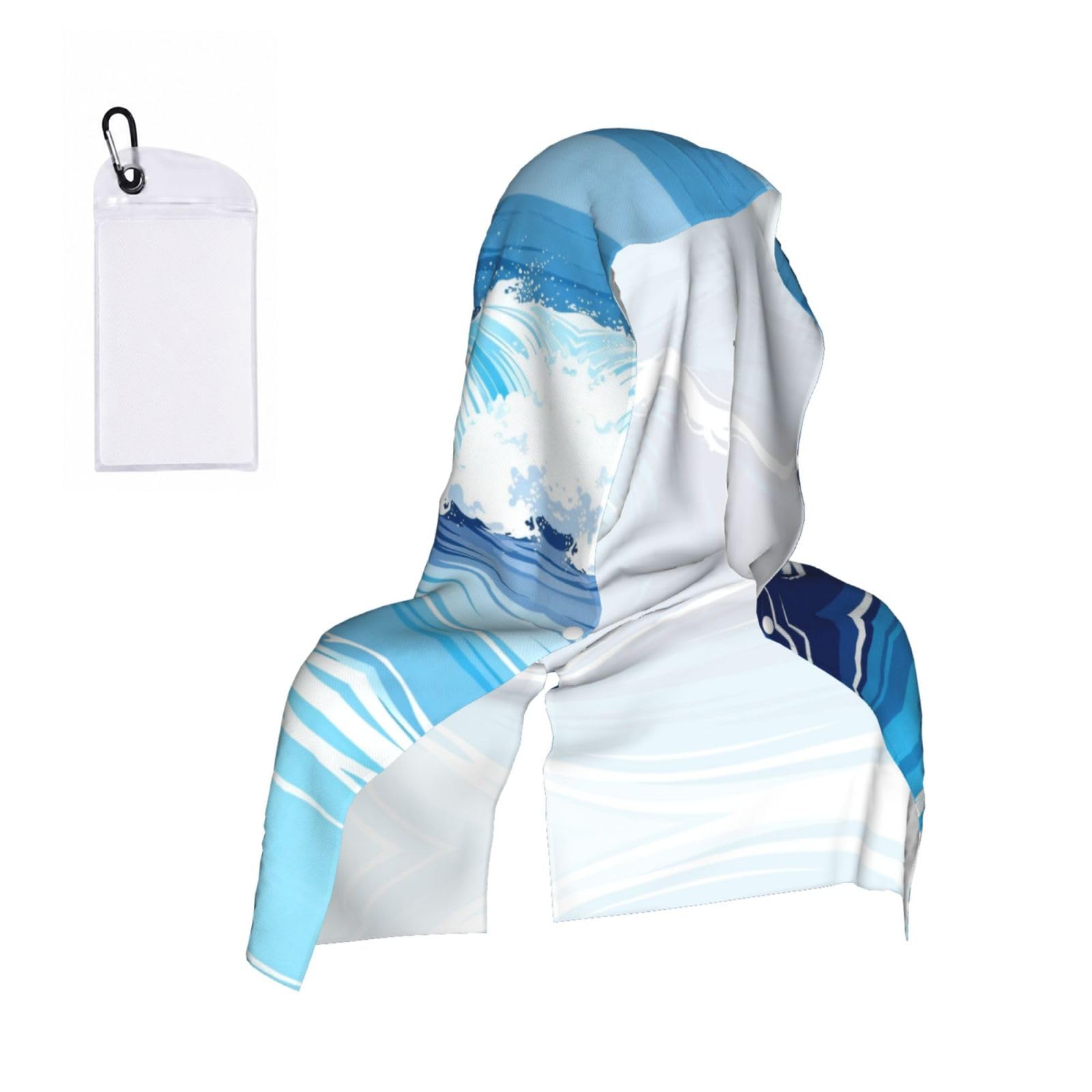 CNTDBU Ocean Wave Blue Cooling Towel Hooded-Instant Chill Neck Cover for Sports, UV Cooling Rag for Running Gym