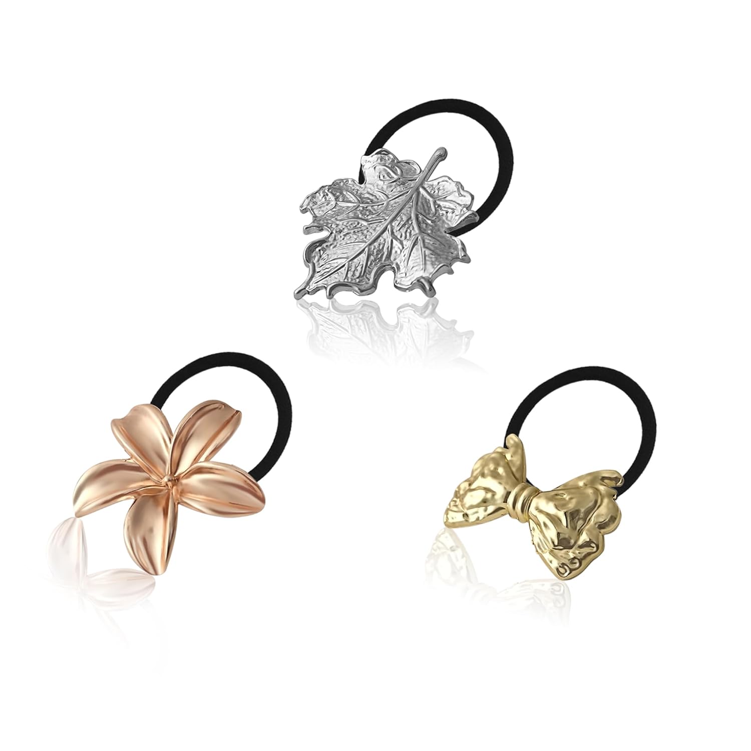 Sanas (3pcs) Metal Rubber Band For Hair Accessories For Woman Fancy Hair Ties For Women Elastic Rubber Band For Hair Accessories For Girls Trendy & Kid-Friendly Design (3pcs) (Silver Gold Rose Gold)