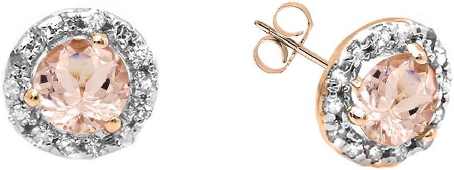 Dazzlingrock Collection Round Morganite & White Diamond Womens Halo Stud Earrings, 10K Solid Rose Gold