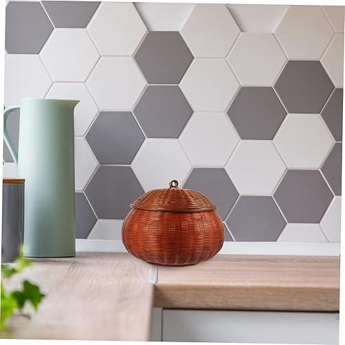 Miniatura 3 de HEMOTON Caja de almacenamiento con tapa, cesta de pan con piedra cálida, bandeja de picnic de ratán, bandeja de servir de ratán, organizador de