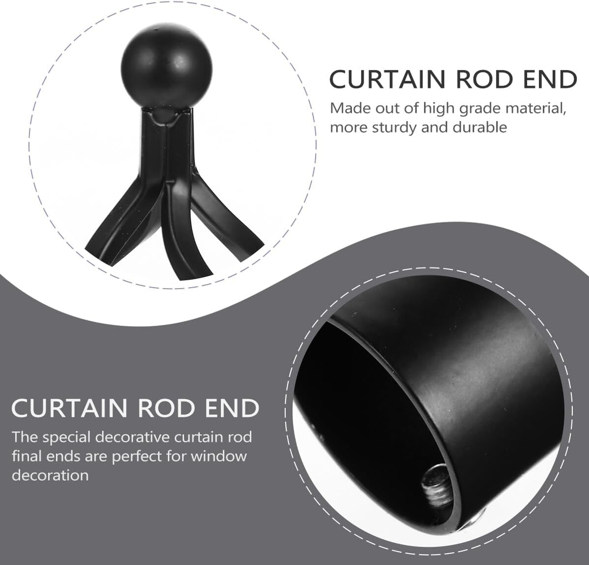Toyvian 2PCS Decorative Curtain Rod Head Plug Black Spiral Finials Heavy-duty Curtain Rod Fittings for Window Hardware Home Decor Easy Installation
