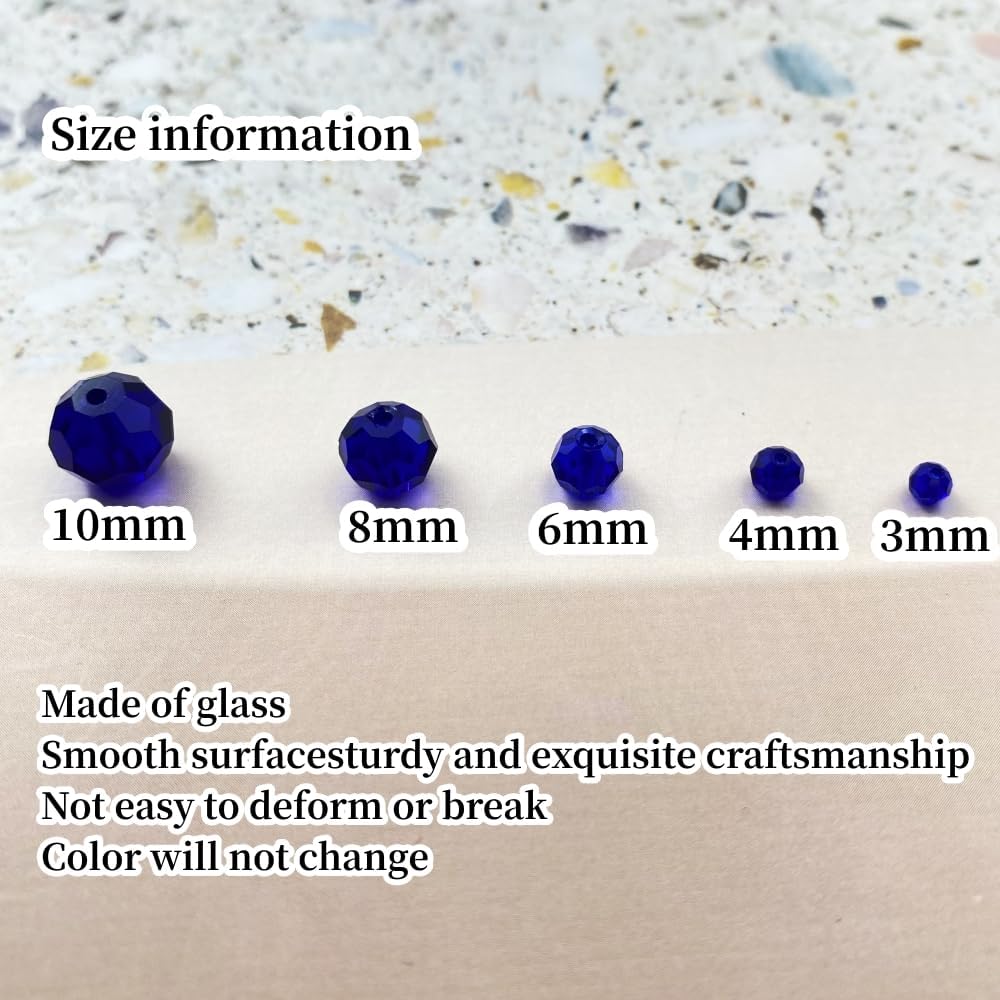 Crystal Glass Beads 400 Pieces 4mm Round Faceted Glass Spacer Beads for Jewelry Making Bracelet Earring Necklace DIY Craft Supplies(Deep Blue) - Image 2