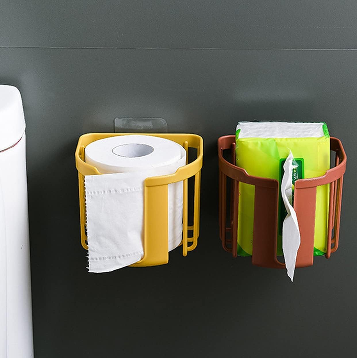 CHIDDHAN Toilet Paper Holder Bathroom/Kitchen Self Adhesive Sticker Tissue Roll Wall Mounted (Set of 3 Pcs) 1