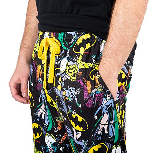 Batman Logos & DC Comics Characters All Over Print Mens Black Sleep Pajama Pants3
