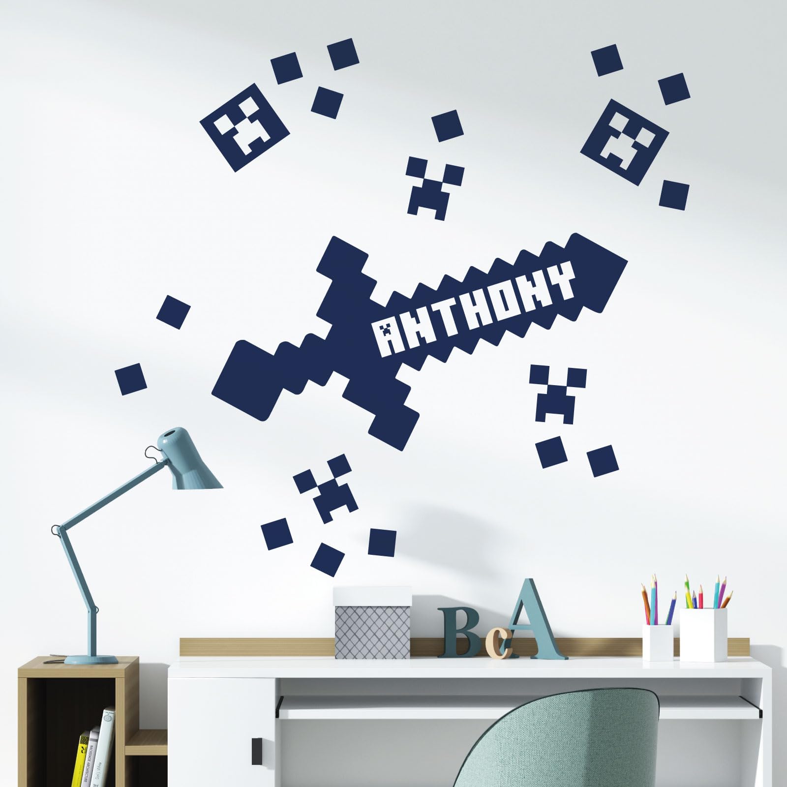 Gaming Mine Inspired Personalised Name - Gamers Bedroom Wall Sticker [Large] [Cobalt]