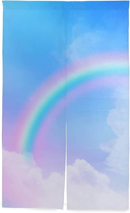 Amazon のれん遮光断熱間仕切りおしゃれ目隠し虹雲ピンクおもしろカラフル暖簾居酒屋料理屋店入り口 80x150cm のれん オンライン通販