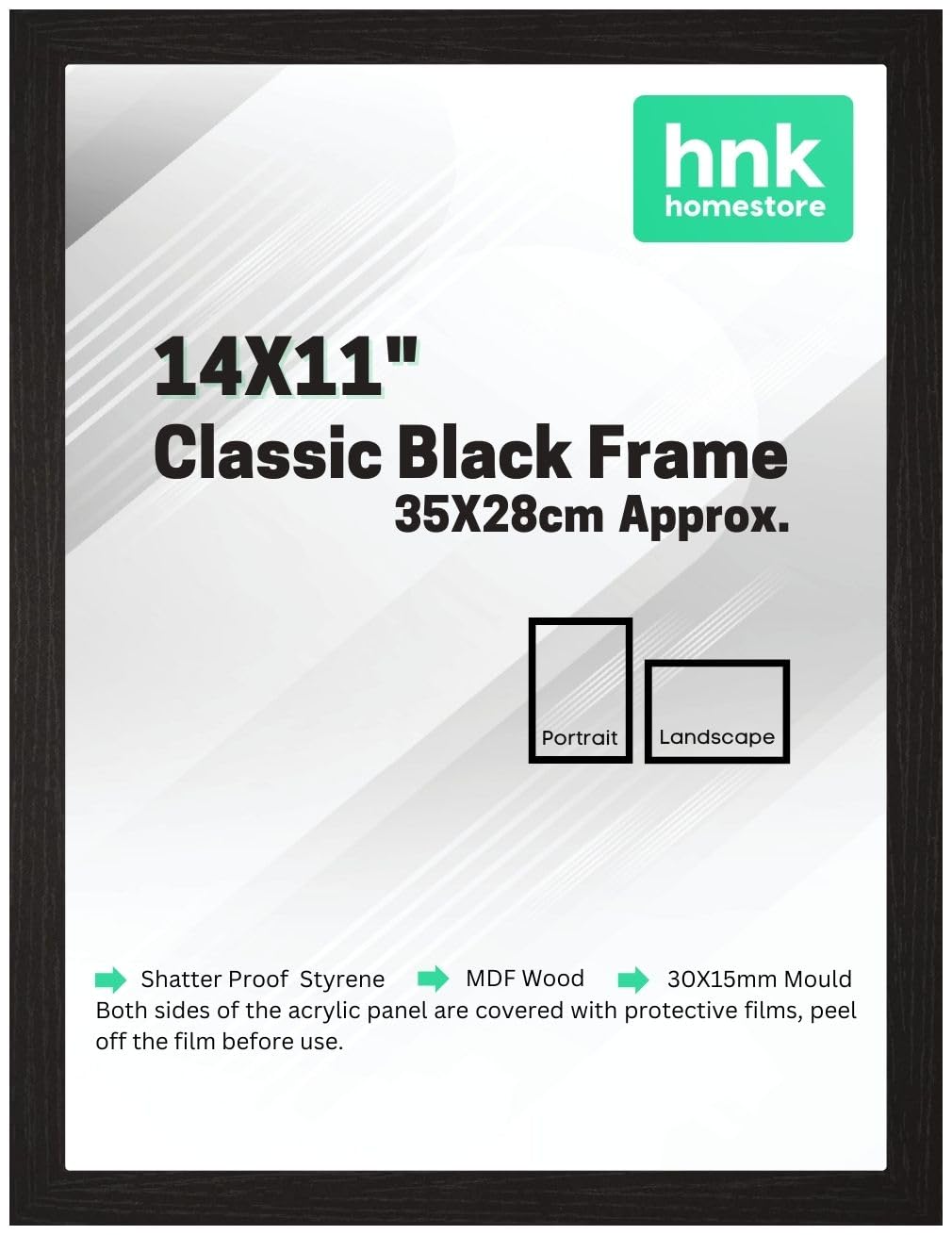 HNK Homestore Classic Picture Poster Frame, 14X11" Black, Wood Finish, Portrait/Landscape, 35X28cm