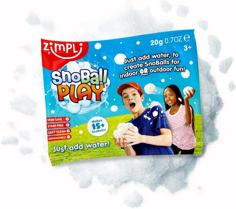 ZIMPLI - Snoball Play, Magically turns water into Artificial Fake Instant Snow, Christmas Stocking Fillers, Great Value, UK Made