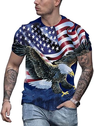 Men's Short Sleeve Patriotic American Design with Eagle and Flag Premium T-Shirt