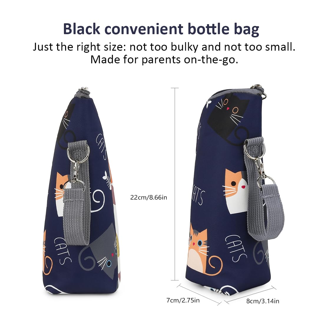Borsa per bottiglie isolate, borsa da viaggio per bottiglie isolate, isolante portatile universale per bottiglie (blu con motivo a gattini)
