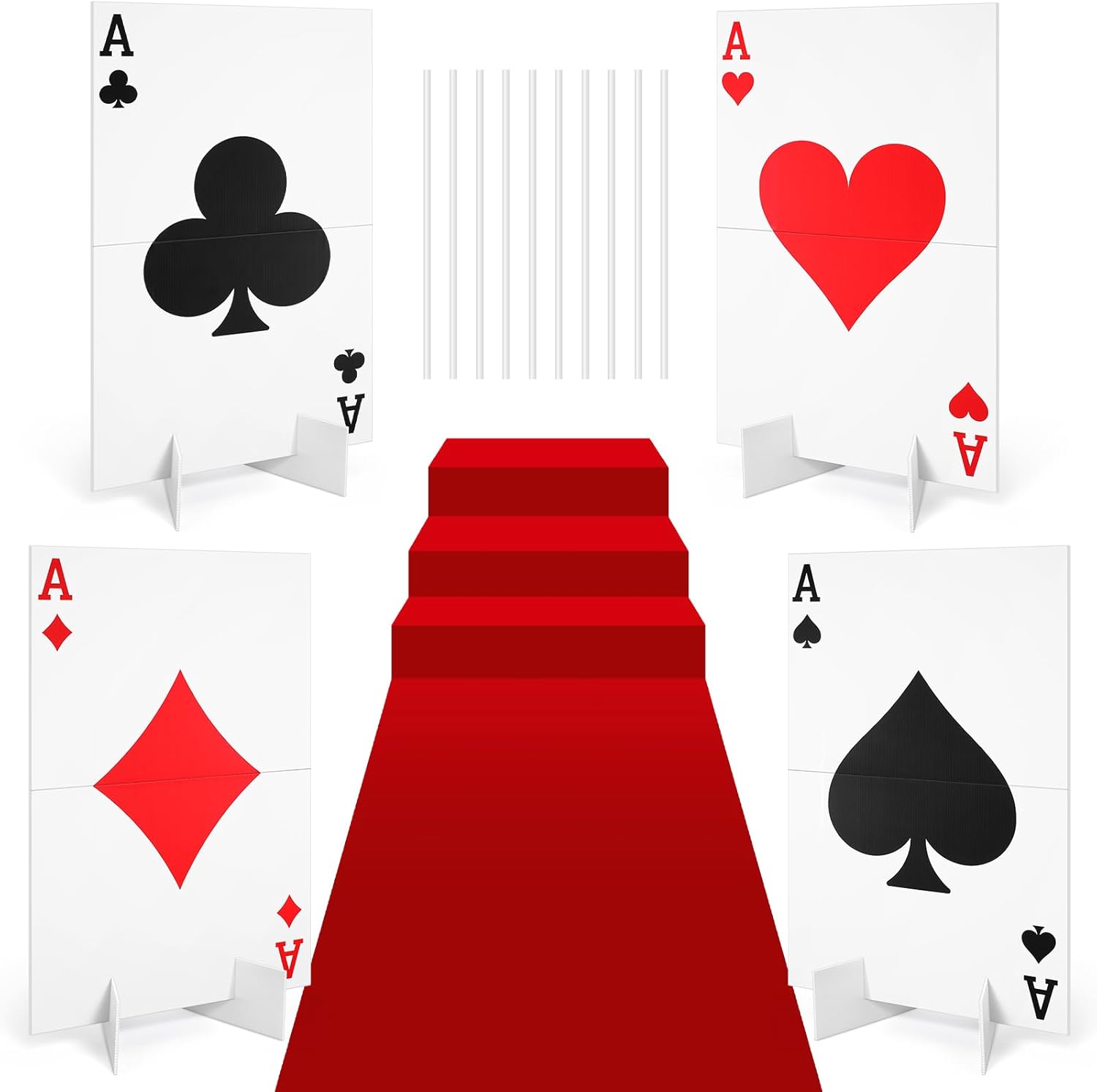 4 Sets Casino Theme Party Decoration Giant Poker Yard Sign with Stakes Large Lawn Sign for Party to Enter Car Heart Entrance Door Birthday Decor Supplies(4 A)