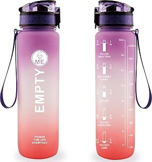 EmptyMe Measured Water Bottle with Times to Drink, 32oz, Easy to Clean, Reusable and Leakproof, Tracking Drinking Water, P...