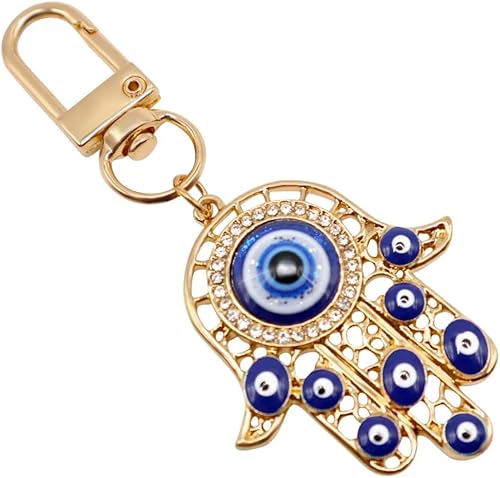 Hamsa - Llavero de mano turco contra el mal de ojo, amuleto de buena suerte, adorno de Hamsa para protección de automóvil