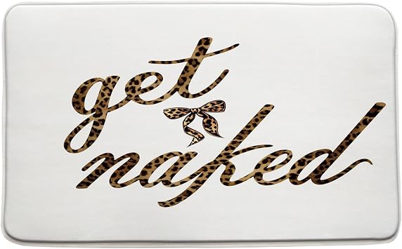 Get Naked Bath Mat Leopard Cheetah Print Cute Bow Funny Quotes White Brown Modern Cute Simple Bathroom Decor Rug Doormat Toilet Floor Rug,24x36 Inch
