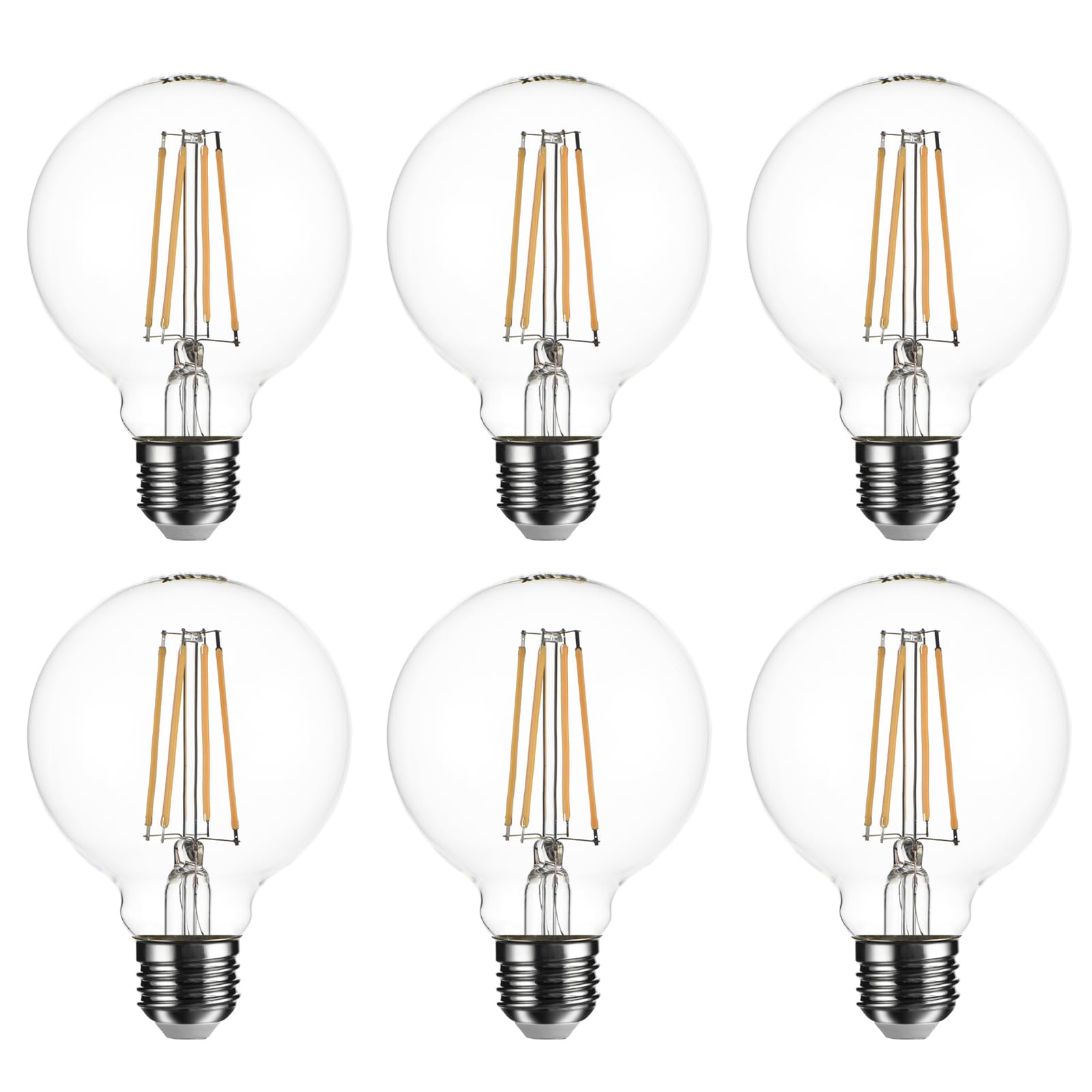 SD LUX G80 E27 Vintage Globe Decorative Edison LED Bulbs(Non-dimmable) 8W 1000lm (Equi. 100W), CRI>90, 2700K Warm White (Clear, 6PC)